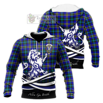 Hope Tartan Knitted Hoodie with Alba Gu Brath Regal Lion Emblem Unisex Knitted Pullover Hoodie - Tartanvibesclothing Shop
