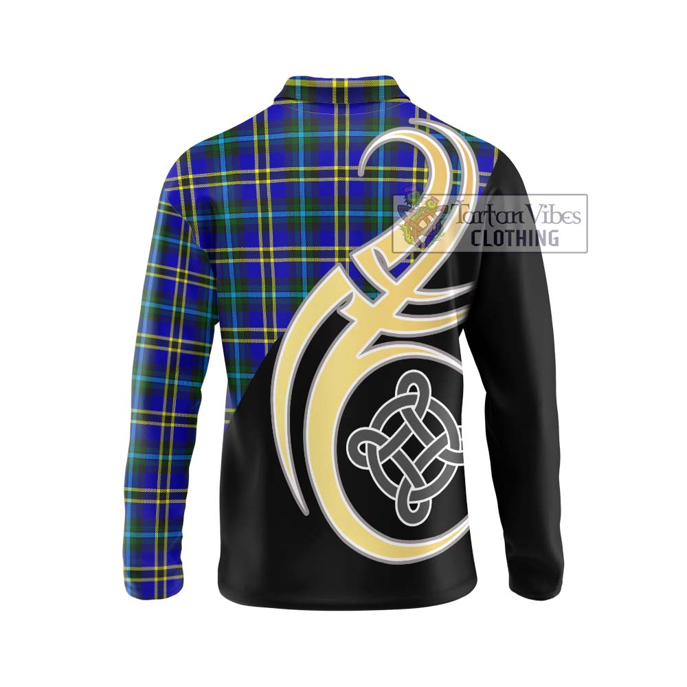 Hope Tartan Long Sleeve Polo Shirt with Family Crest and Celtic Symbol Style - Tartan Vibes Clothing