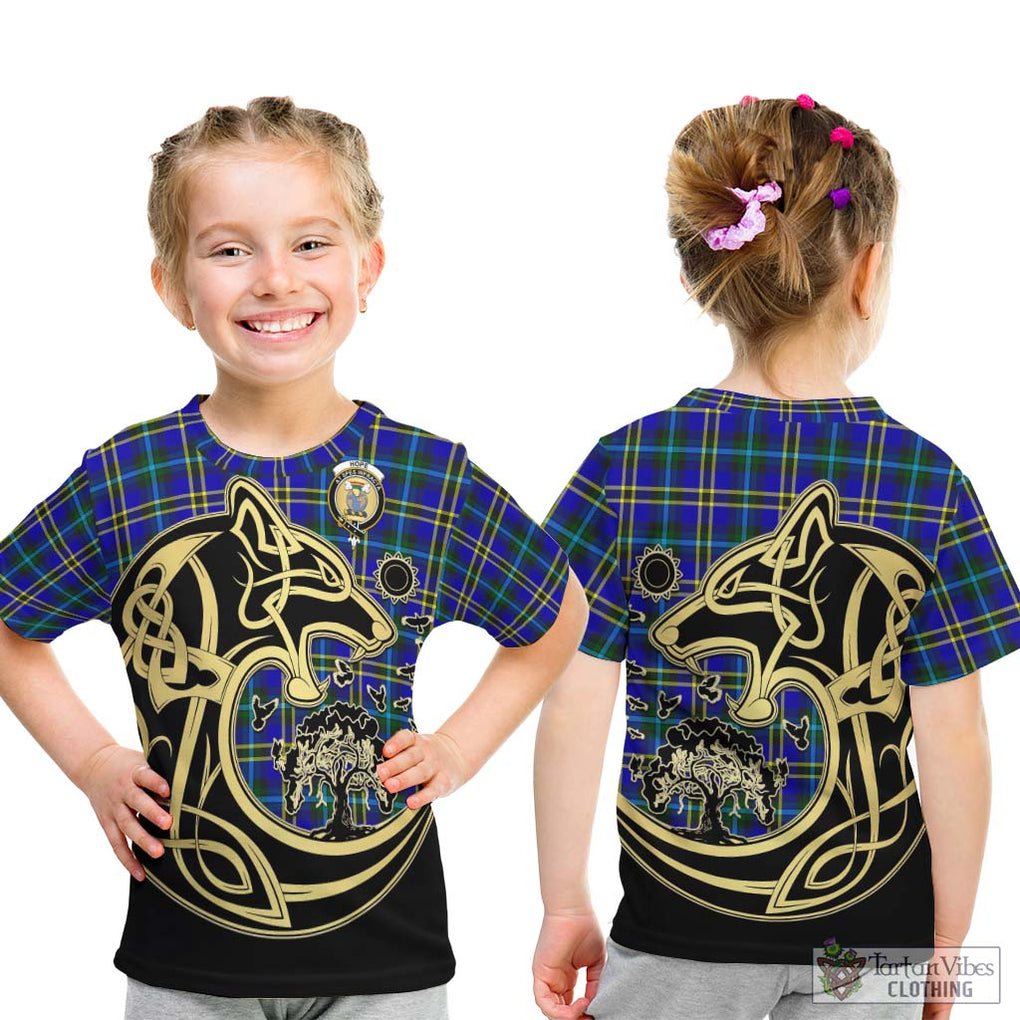 Hope Tartan Kid T-Shirt with Family Crest Celtic Wolf Style - Tartan Vibes Clothing