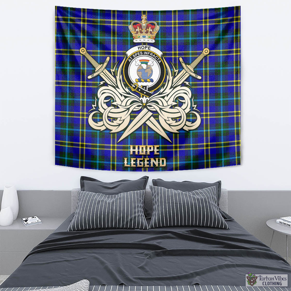 Tartan Vibes Clothing Hope Modern Tartan Tapestry with Clan Crest and the Golden Sword of Courageous Legacy
