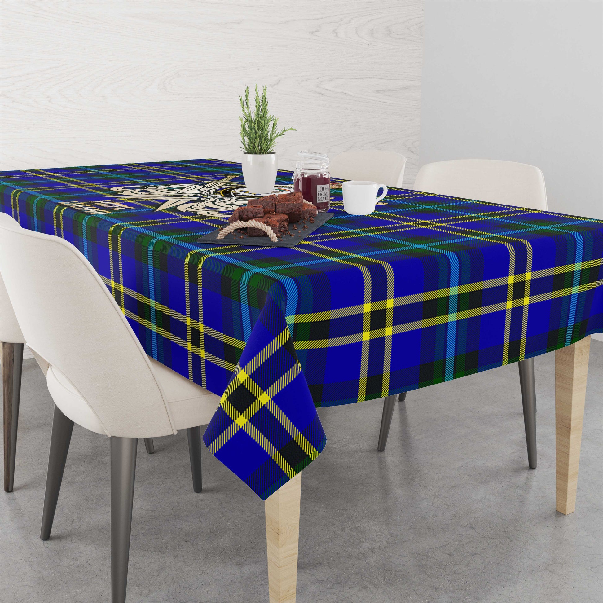 Tartan Vibes Clothing Hope Modern Tartan Tablecloth with Clan Crest and the Golden Sword of Courageous Legacy