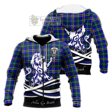 Hope Tartan Knitted Hoodie with Alba Gu Brath Regal Lion Emblem Unisex Knitted Zip Hoodie - Tartanvibesclothing Shop