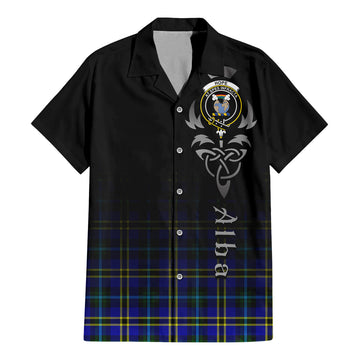 Tartan Vibes Clothing Hope Modern Tartan Short Sleeve Button Up Featuring Alba Gu Brath Family Crest Celtic Inspired