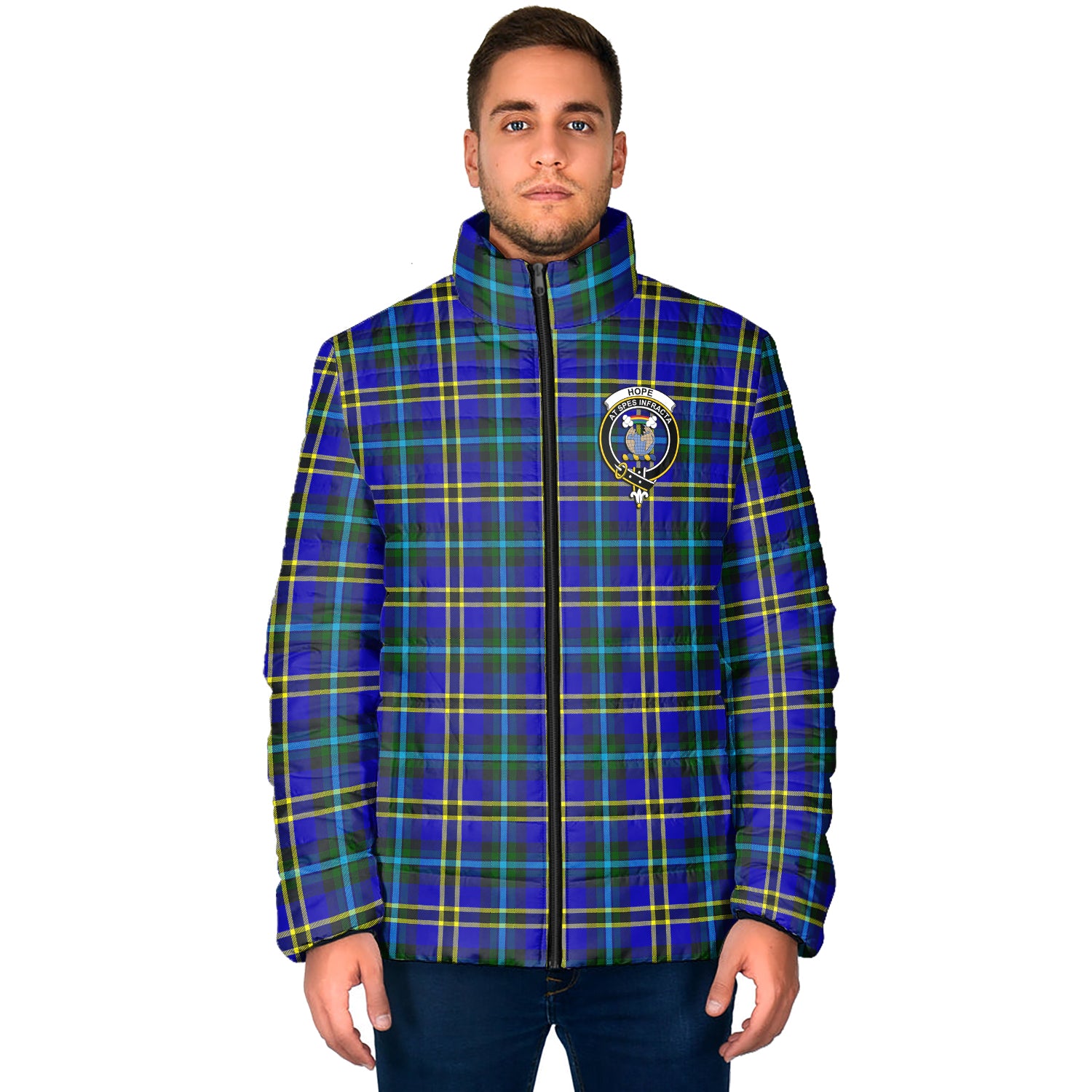 Hope Tartan Padded Jacket with Family Crest - Tartan Vibes Clothing