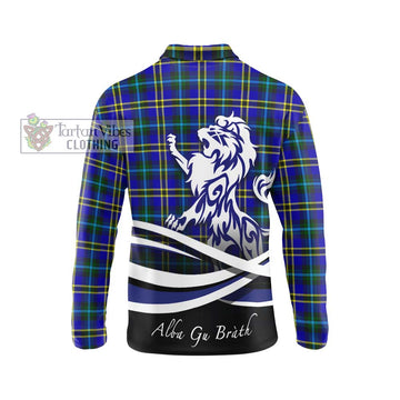 Hope Tartan Long Sleeve Polo Shirt with Alba Gu Brath Regal Lion Emblem - Tartanvibesclothing Shop
