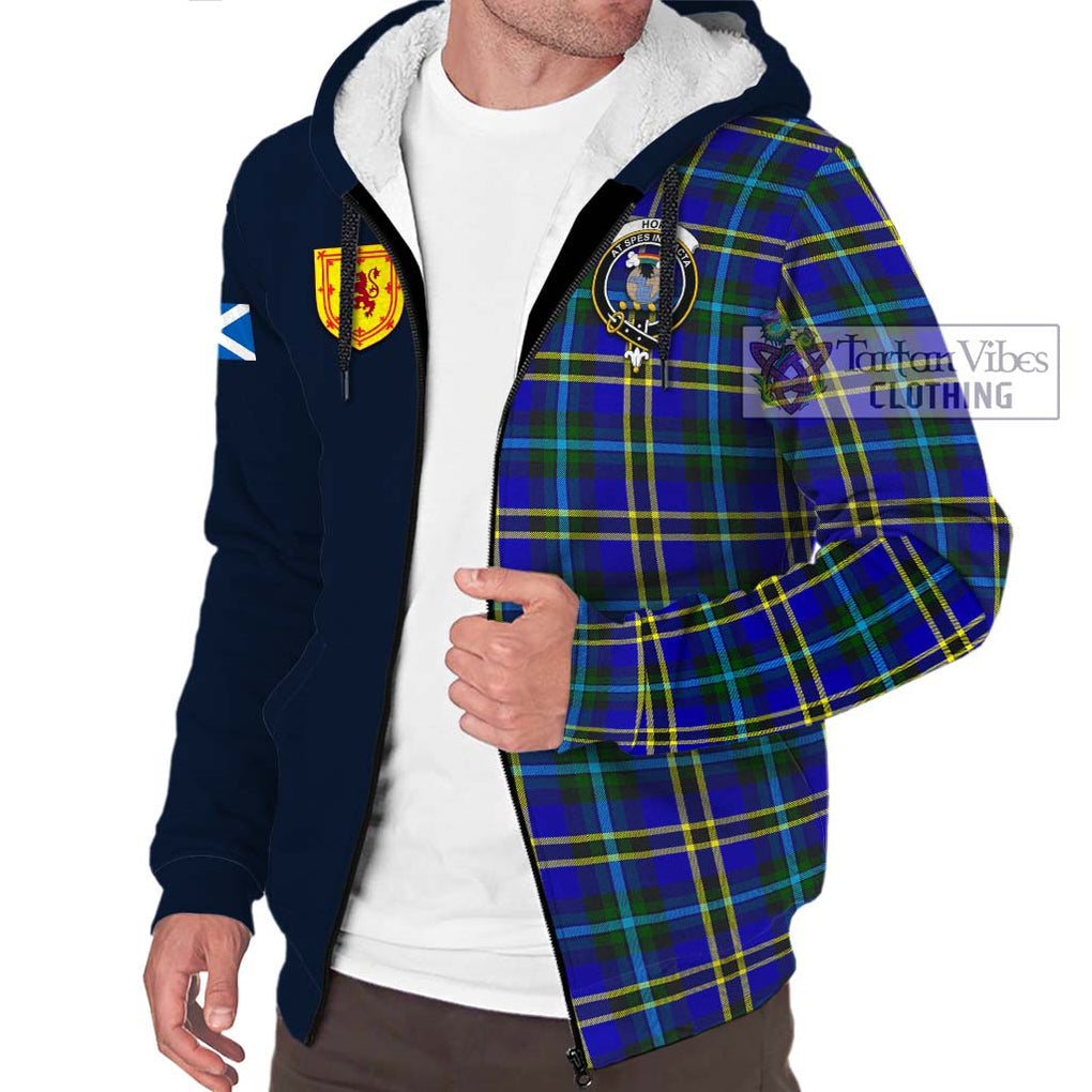 Hope Tartan Sherpa Hoodie Alba with Scottish Lion Royal Arm Half Style - Tartan Vibes Clothing