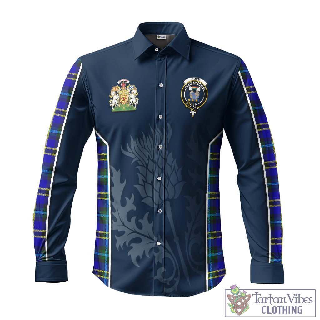 Tartan Vibes Clothing Hope Modern Tartan Long Sleeve Button Up Shirt with Family Crest and Scottish Thistle Vibes Sport Style