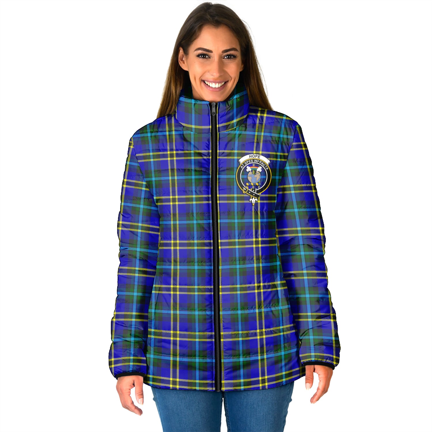 Hope Tartan Padded Jacket with Family Crest - Tartan Vibes Clothing