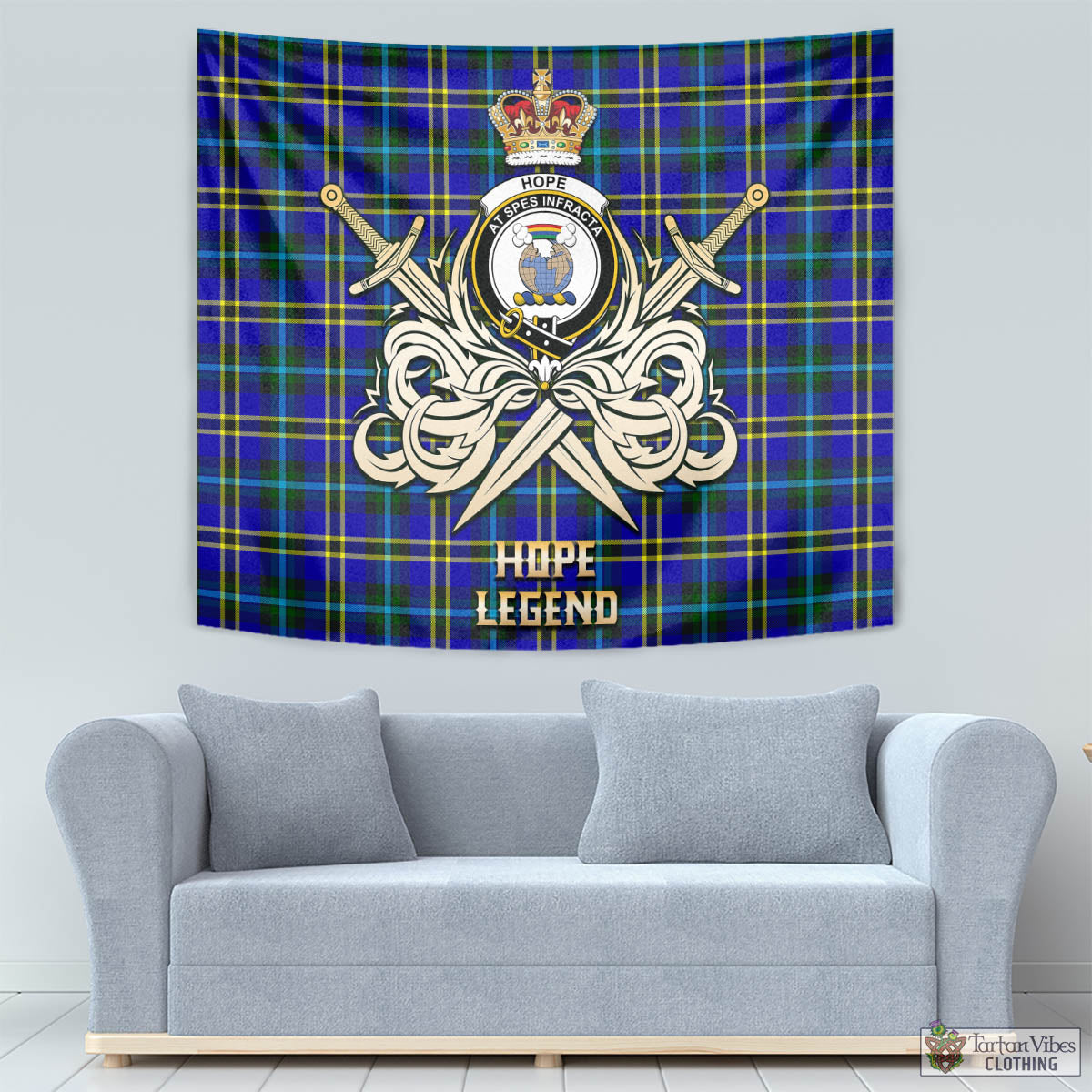 Tartan Vibes Clothing Hope Modern Tartan Tapestry with Clan Crest and the Golden Sword of Courageous Legacy