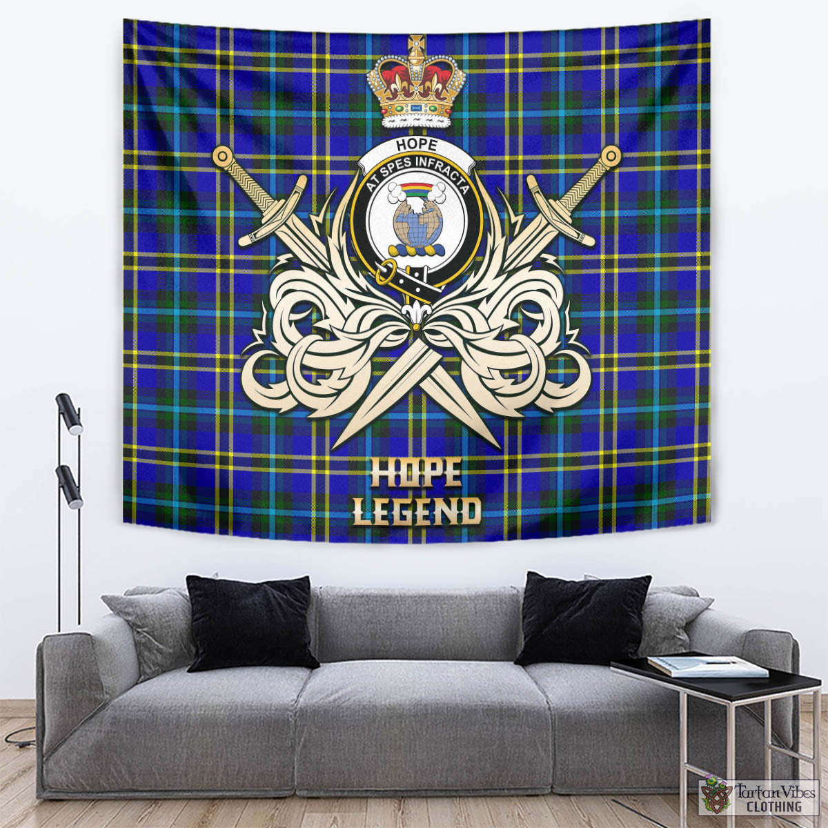 Tartan Vibes Clothing Hope Modern Tartan Tapestry with Clan Crest and the Golden Sword of Courageous Legacy