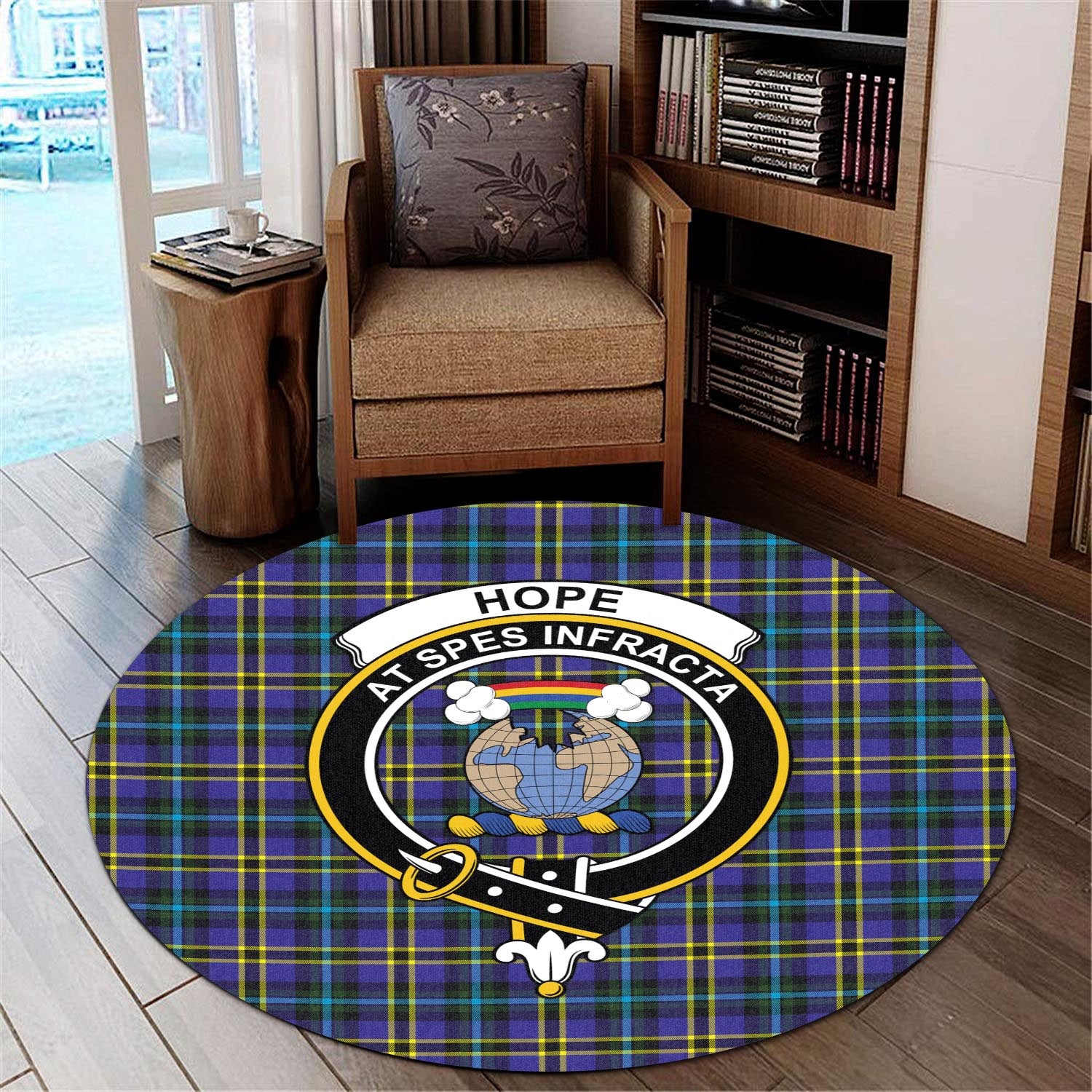 hope-modern-tartan-round-rug-with-family-crest