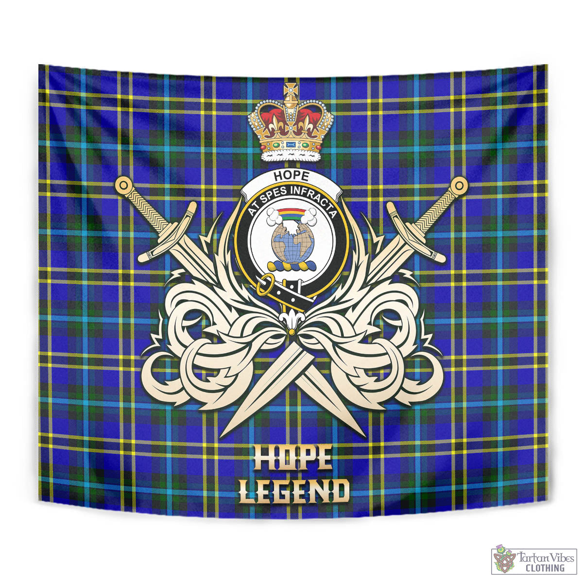 Tartan Vibes Clothing Hope Modern Tartan Tapestry with Clan Crest and the Golden Sword of Courageous Legacy