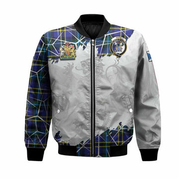 Hope Tartan Bomber Jacket with Family Crest and Lion Rampant Grunge Style