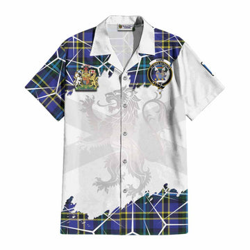 Hope Tartan Cotton Hawaiian Shirt with Family Crest and Lion Rampant Grunge Style
