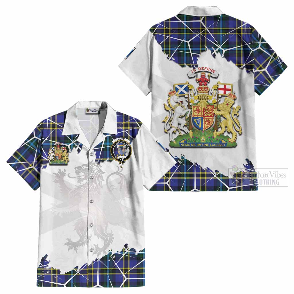 Hope Tartan Cotton Hawaiian Shirt with Family Crest and Lion Rampant Grunge Style