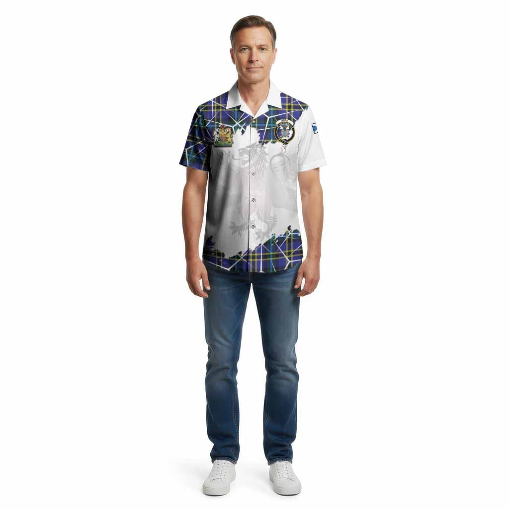 Hope Tartan Cotton Hawaiian Shirt with Family Crest and Lion Rampant Grunge Style