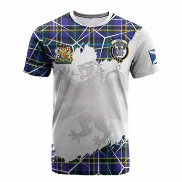 Hope Tartan Cotton T-shirt with Family Crest and Lion Rampant Grunge Style