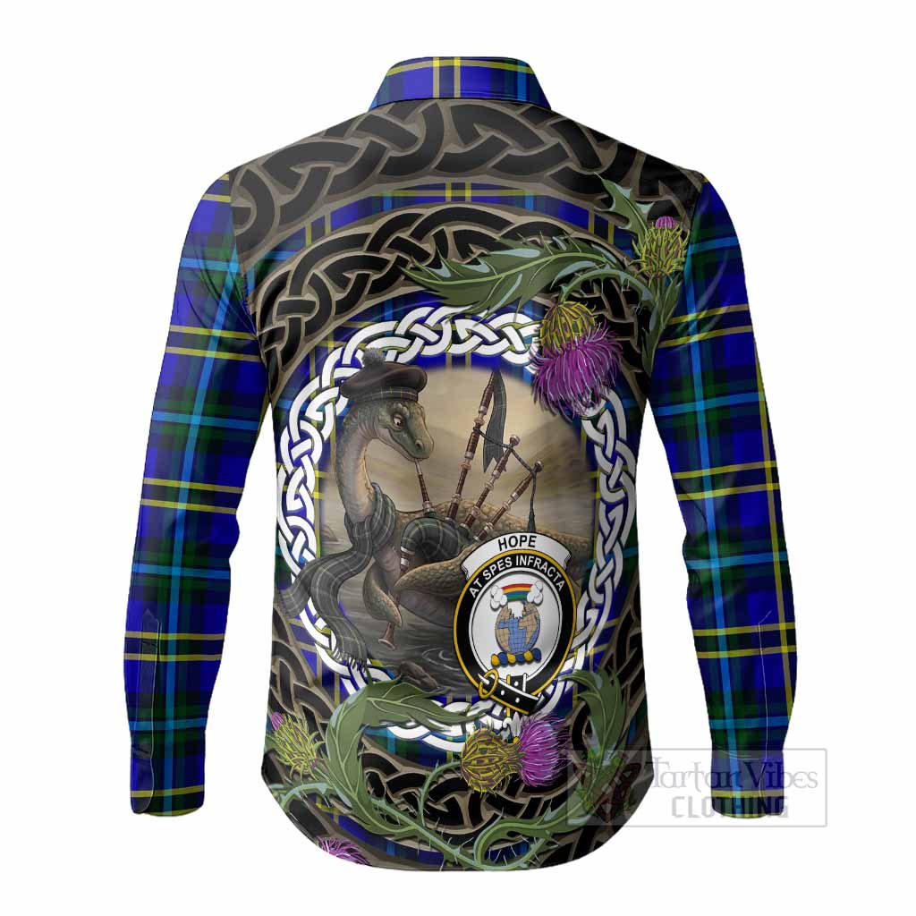 Hope Tartan Crest Bagpipe Nessie Long Sleeve Button Shirts Scottish Loch Ness Monster Celtic Thistle