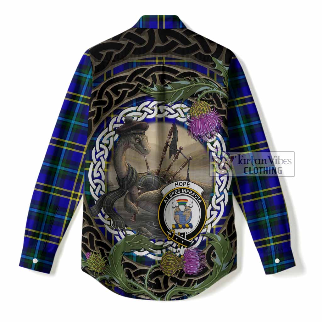 Hope Tartan Crest Bagpipe Nessie Women Casual Shirt Scottish Loch Ness Monster Celtic Thistle