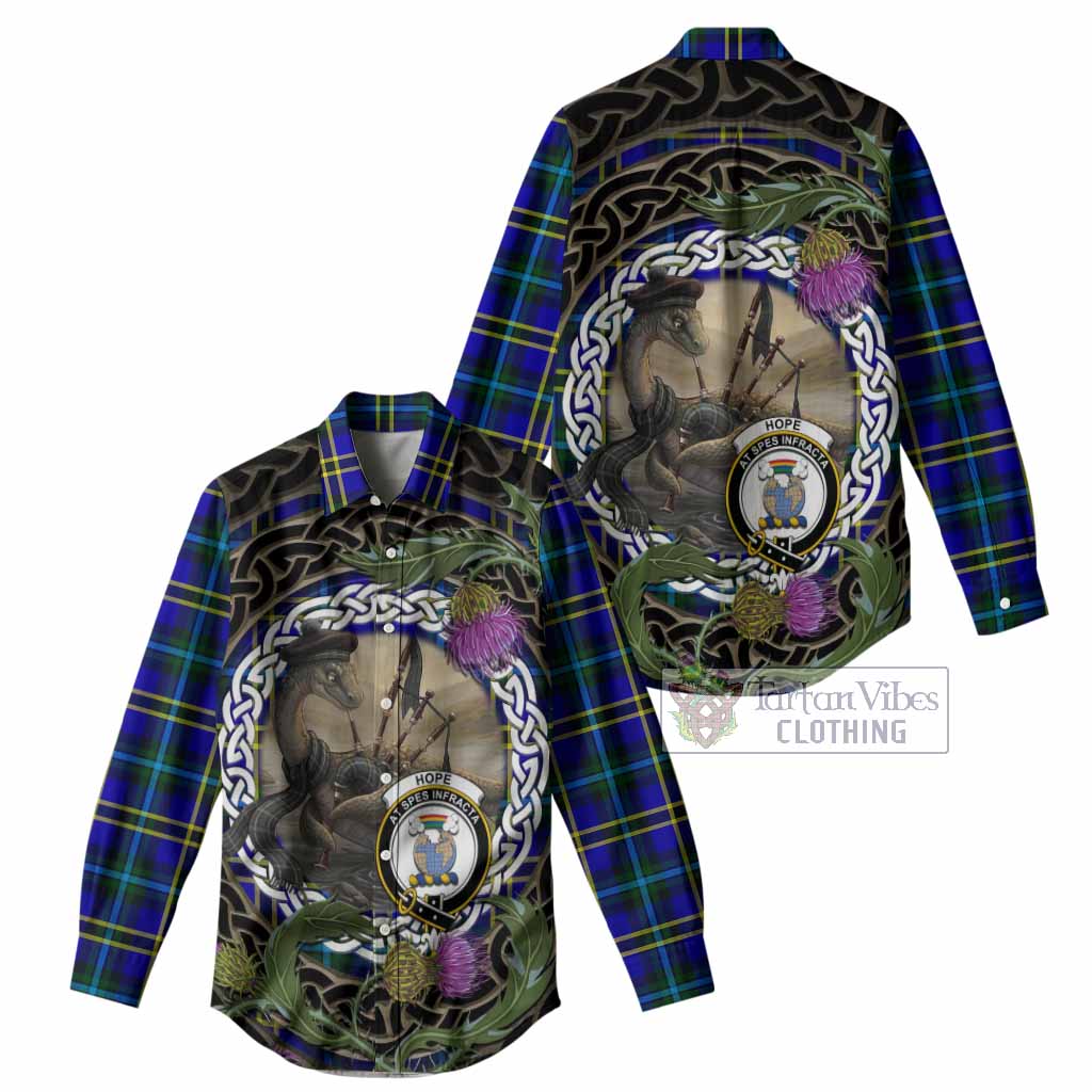 Hope Tartan Crest Bagpipe Nessie Women Casual Shirt Scottish Loch Ness Monster Celtic Thistle