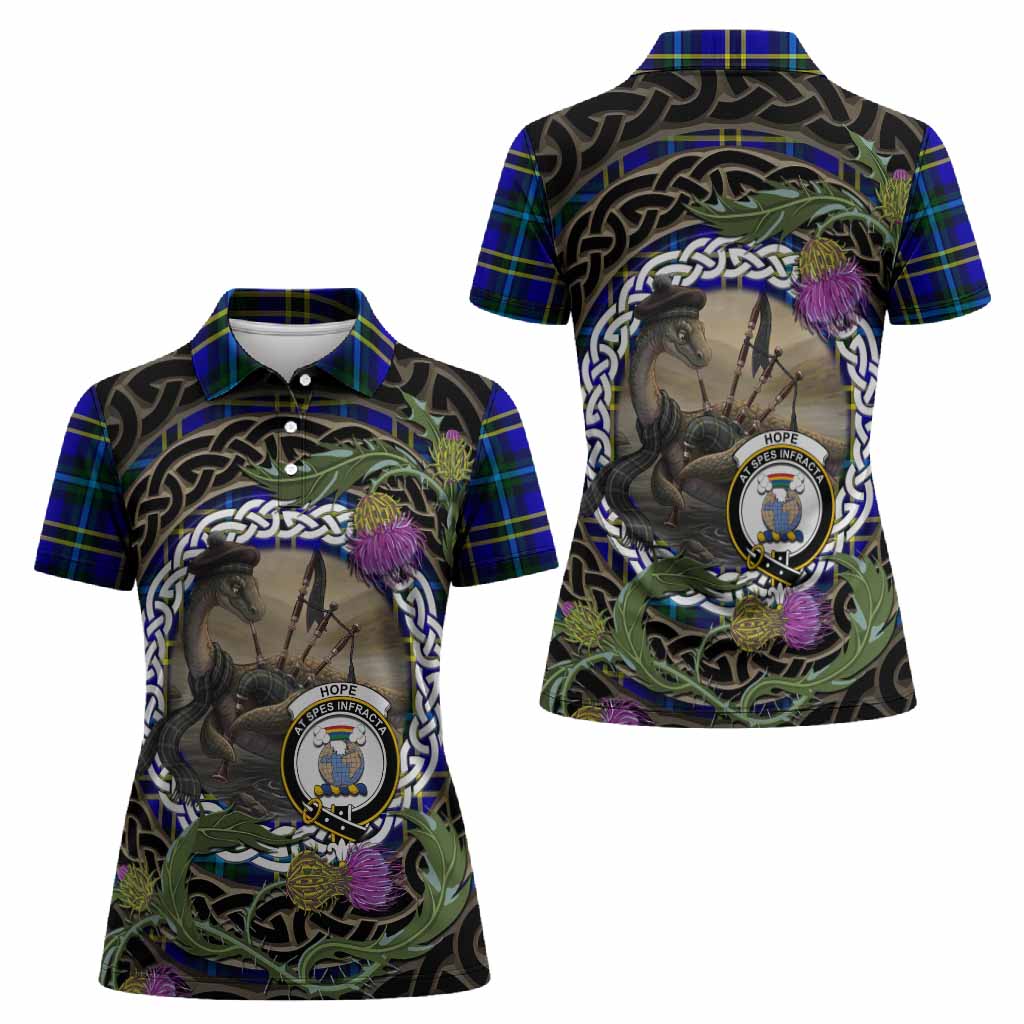 Hope Tartan Crest Bagpipe Nessie Women Polo Shirt Scottish Loch Ness Monster Celtic Thistle