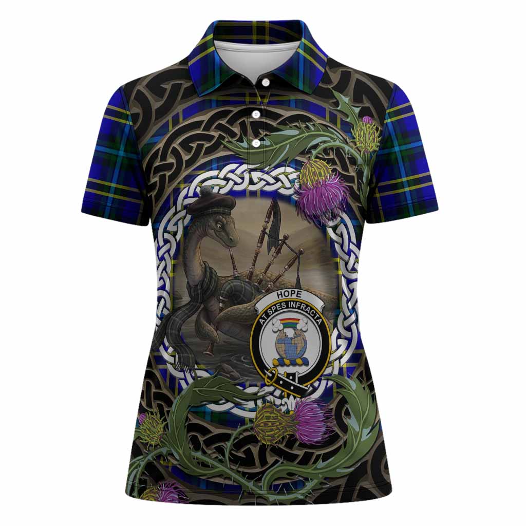 Hope Tartan Crest Bagpipe Nessie Women Polo Shirt Scottish Loch Ness Monster Celtic Thistle