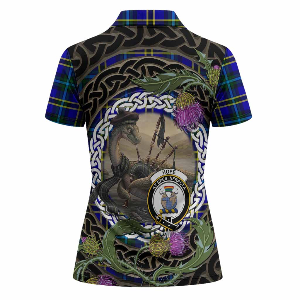 Hope Tartan Crest Bagpipe Nessie Women Polo Shirt Scottish Loch Ness Monster Celtic Thistle