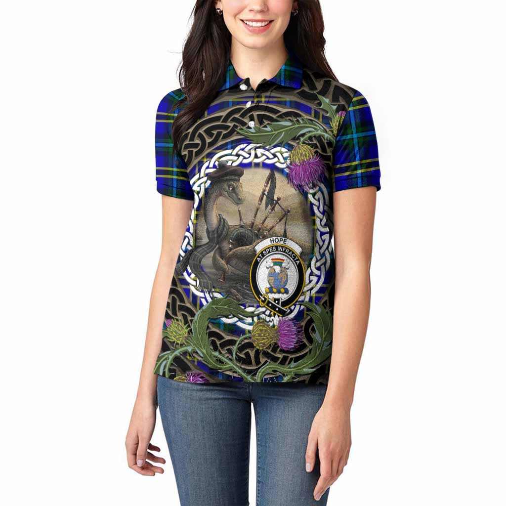 Hope Tartan Crest Bagpipe Nessie Women Polo Shirt Scottish Loch Ness Monster Celtic Thistle