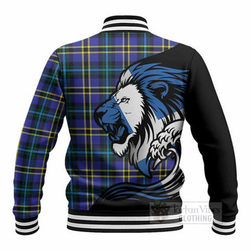 Hope Tartan Crest Baseball Jacket Scottish Golden Lions Wave Flow