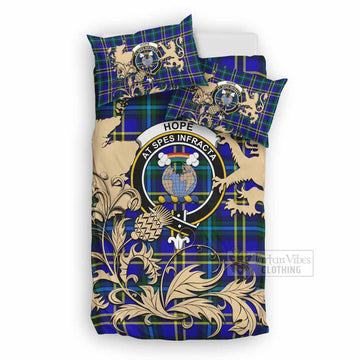 Hope Tartan Crest Bedding Set with Scottish Iconic Symbols 
