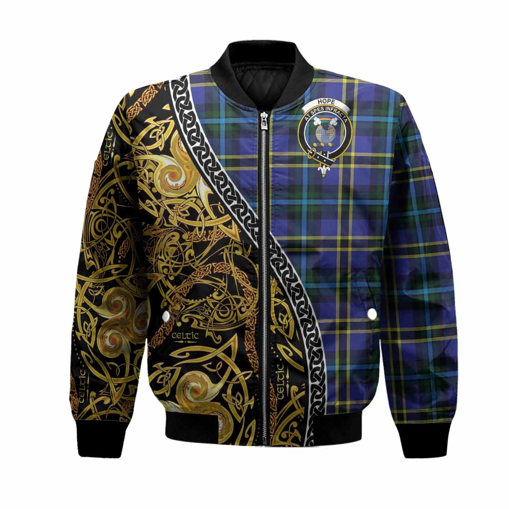 Hope Tartan Crest Bomber Jacket Celtic Knot and Triple Trickle Spiral Symbols