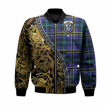 Hope Tartan Crest Bomber Jacket Celtic Knot and Triple Trickle Spiral Symbols