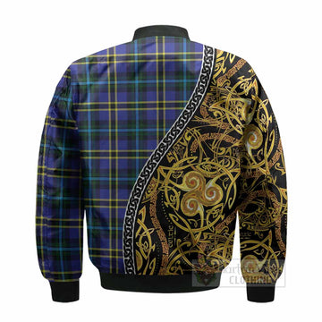 Hope Tartan Crest Bomber Jacket Celtic Knot and Triple Trickle Spiral Symbols