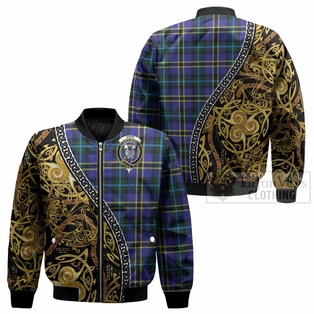 Hope Tartan Crest Bomber Jacket Celtic Knot and Triple Trickle Spiral Symbols