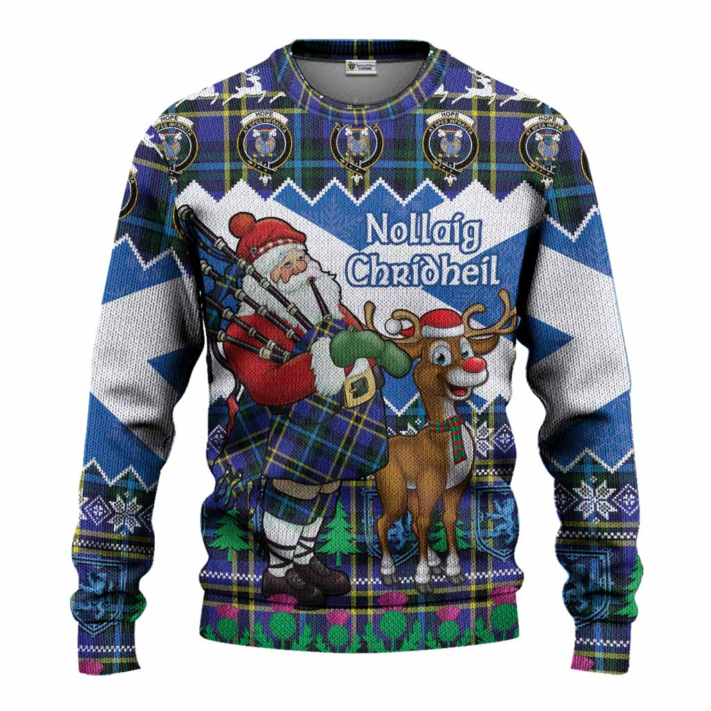 Hope Tartan Crest Christmas Christmas Ugly Sweater Scotland Santa With Bagpipes Cute Reindeer