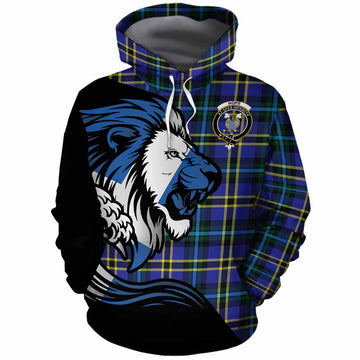 Hope Tartan Crest Cotton Hoodie Scottish Golden Lions Wave Flow