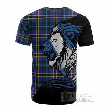 Hope Tartan Crest Cotton T-shirt Scottish Golden Lions Wave Flow