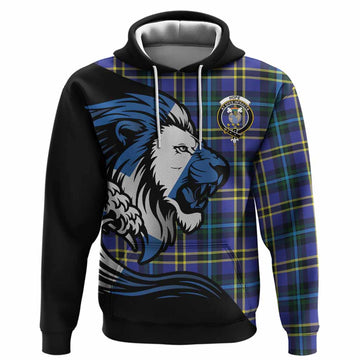 Hope Tartan Crest Hoodie Scottish Golden Lions Wave Flow