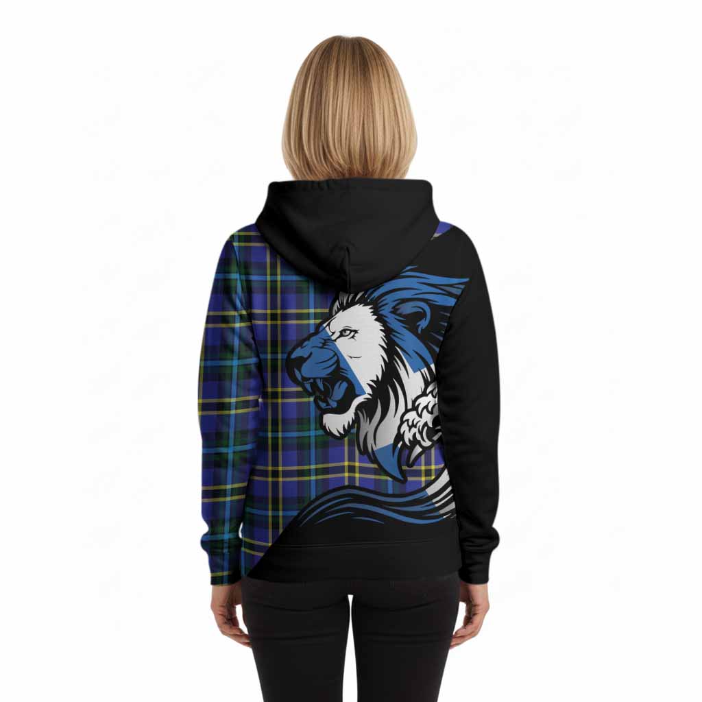 Hope Tartan Crest Hoodie Scottish Golden Lions Wave Flow