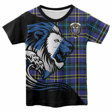 Hope Tartan Crest Kid T-shirt Scottish Golden Lions Wave Flow