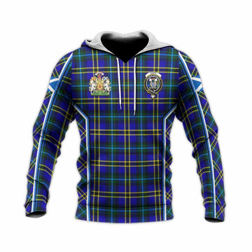 Hope Tartan Crest Knitted Hoodie Scotland Coat of Arm Flag Style