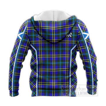 Hope Tartan Crest Knitted Hoodie Scotland Coat of Arm Flag Style