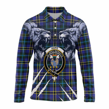 Hope Tartan Crest Long Sleeve Polo Shirt Ferocious Lion Style