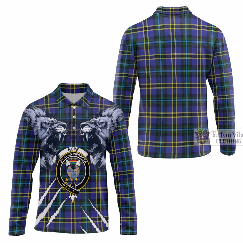 Hope Tartan Crest Long Sleeve Polo Shirt Ferocious Lion Style