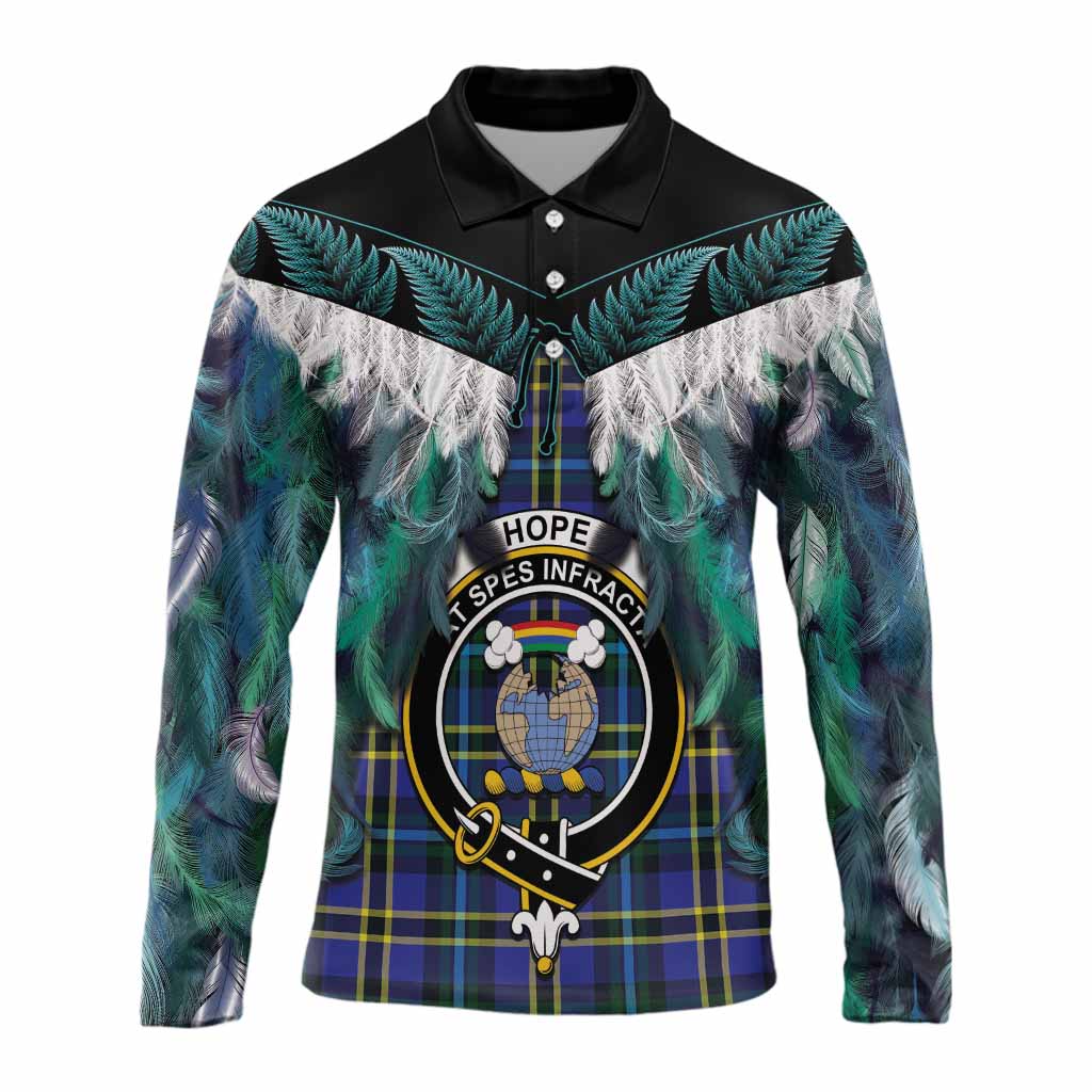 Hope Tartan Crest Long Sleeve Polo Shirt New Zealand Maori Korowai Cloak