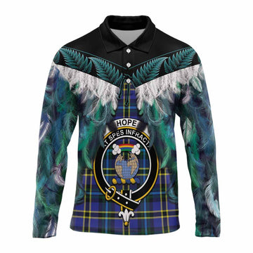 Hope Tartan Crest Long Sleeve Polo Shirt New Zealand Maori Korowai Cloak