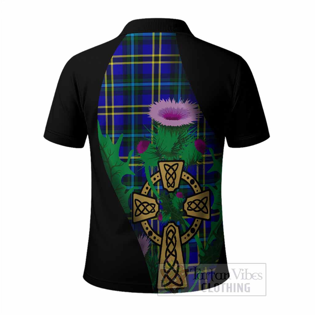Hope Tartan Crest Polo Shirt Celtic Cross Thistle Flowers