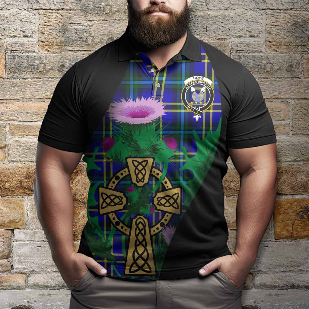 Hope Tartan Crest Polo Shirt Celtic Cross Thistle Flowers