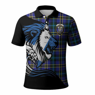 Hope Tartan Crest Polo Shirt Scottish Golden Lions Wave Flow