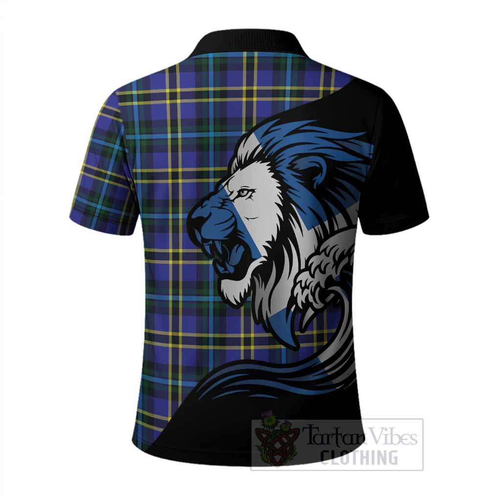Hope Tartan Crest Polo Shirt Scottish Golden Lions Wave Flow